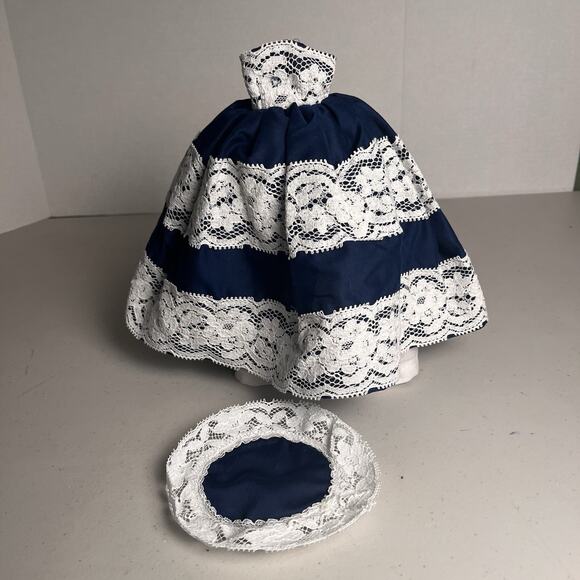 Vintage Handmade Barbie Dress Southern Belle Gown Navy Blue White Lace OOAK - Picture 4 of 16